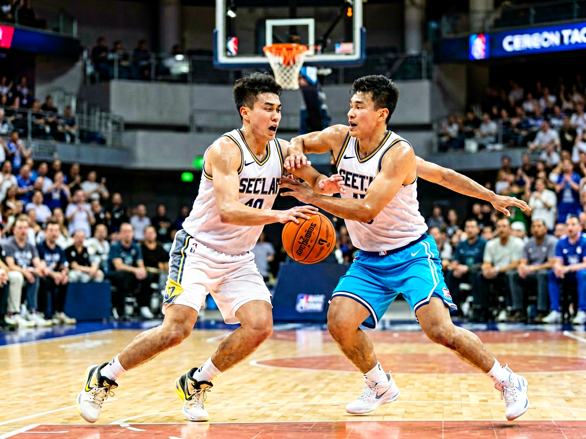 篮球比赛中球员激烈对抗的精彩画面